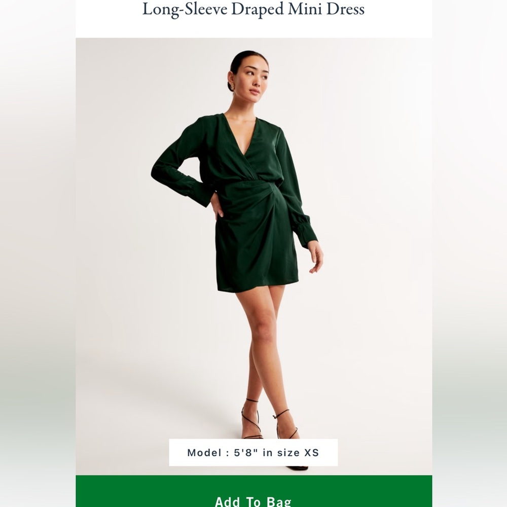 Abercrombie & Fitch Dark Green Long-Sleeve Draped Mini Dress